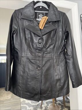 Bitonto Black Real Leather Blazer Jacket Size Medium NWT